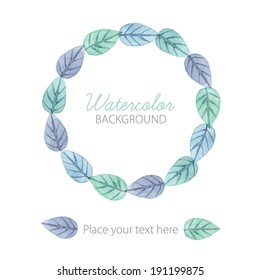 Watercolor leaves frame. Vector illustration