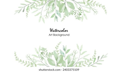 Watercolor leaves green frame. watercolor green leaves background design. Green leaves watercolor frame for wedding, birthday, card, background, invitation, wallpaper, sticker, etc.