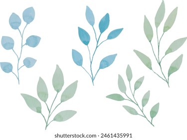 Watercolor leaves illustration set - green leaf branches collection for wedding, greetings, stationary, wallpapers, fashion, background. olive, green leaves, Eucalyptus etc