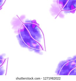 Watercolor leaves seamless pattern. Vector illustration.