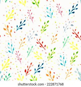 Watercolor leaves seamless vector pattern