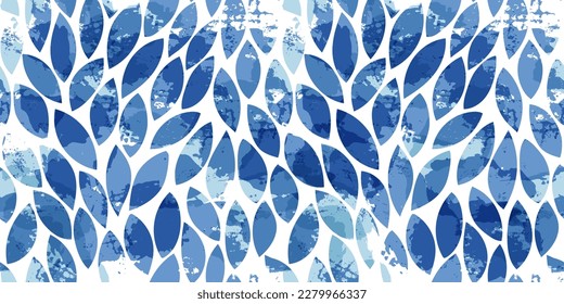 Watercolor leaves seamless vector pattern. Summer leaves background, blue texture jungle print
