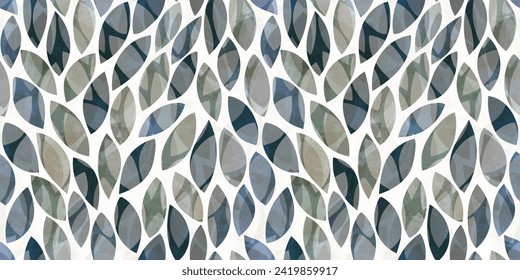 Watercolor leaves seamless vector pattern. foliage tea leaves background, textured jungle print