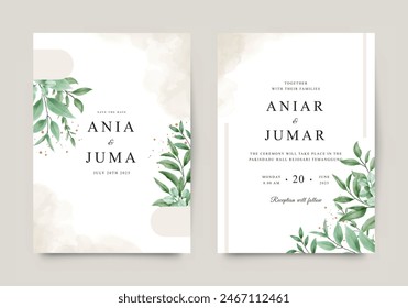 Watercolor leaves set for elegant wedding invitation template