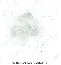 Folhas de aquarela e manchas design de fundo padrão sem costura. Estilo aquarela da ilustração da arte botânica abstrata, amostras incluídas.
