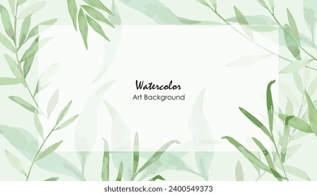 Watercolor leaves vector frames. Hand painted branches, leaves on white background. Greenery wedding simple invitations. Watercolor stylish botanic cards. All elements are isolated and editable