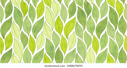 Watercolor leaves vector seamless pattern. Green tea leaf background, textured jungle print.