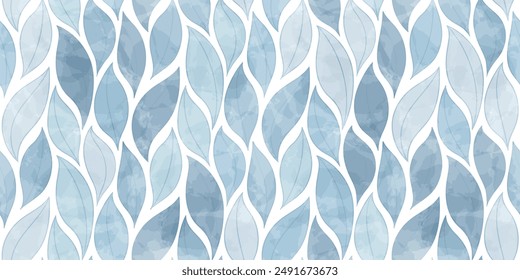 Watercolor leaves vector seamless pattern. blue leaf background, textured jungle print.