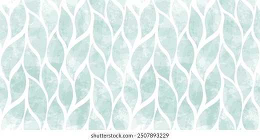 Watercolor leaves vector seamless pattern. blue wavy leaf background, textured jungle print.