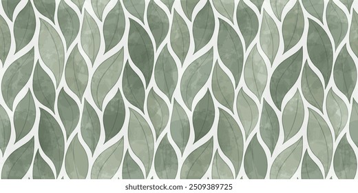 Watercolor leaves vector seamless pattern.  foliage leaf background, textured jungle print