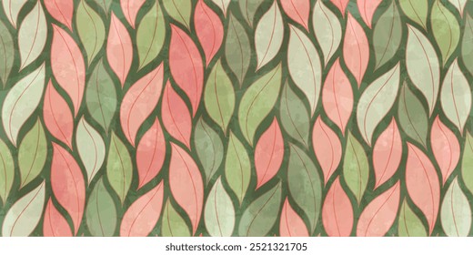 Watercolor leaves vector seamless pattern.  foliage leaf background, textured jungle print