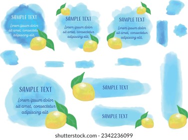 Watercolor lemon and blue frame material set