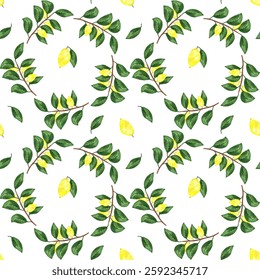Watercolor Lemon Branch Seamless Botanical Pattern