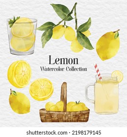 watercolor lemon and juice clip art set collection element