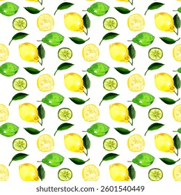 Watercolor Lemon and Lime Seamless Vector Pattern