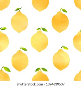 Watercolor lemon pattern. Seamless vector illustration  on white background