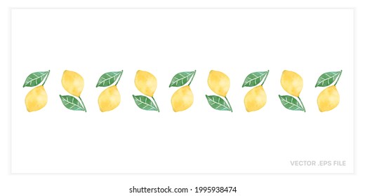 Watercolor Lemon Vector Border. Fresh Fruit Food Illustration. Cute Citrus Themed Isolated Design.