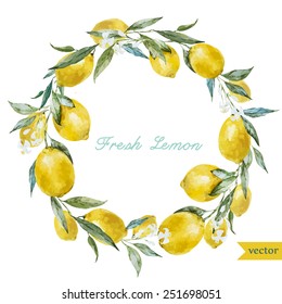 Watercolor, Lemon, Wreath Frame