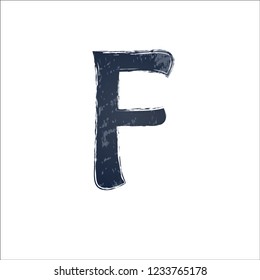 Watercolor letter F. Gray image, white backgroumd. Vector illustration.