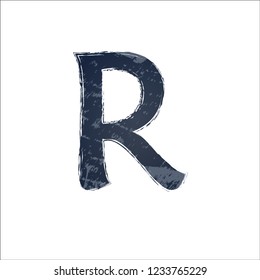 Watercolor letter R. Gray image, white backgroumd. Vector illustration.