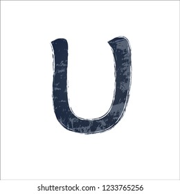 Watercolor letter U. Gray image, white backgroumd. Vector illustration.