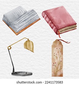 biblioteca de acuarelas y elemento de colección de lectura