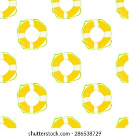 watercolor lifesaver ring, summer travel seamless pattern.