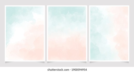 watercolor light green and old rose peach pink splash background for wedding or birthday invitation card 5x7