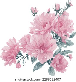 Watercolor light pink flowers bunch for greeting card