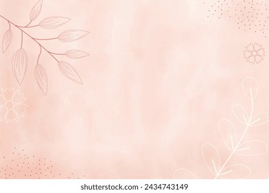 Watercolor light pink spring abstract background, digital painting. Hand painted abstract watercolor background with flowers and leaves, vector illustration