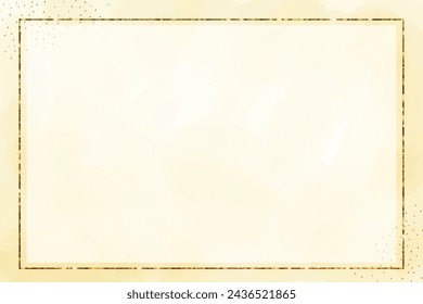 Plantilla horizontal abstracta de la primavera ligera de la acuarela, pintura digital. Fondo de acuarela abstracto pintado a mano con marco dorado, ilustración vectorial