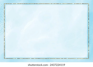 Watercolor light spring abstract horizontal template, digital painting. Hand painted abstract watercolor background with golden frame, vector illustration