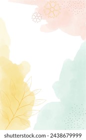 Watercolor light spring abstract vertical background, digital painting. Hand painted abstract watercolor background with flowers and leaves, vector illustration.