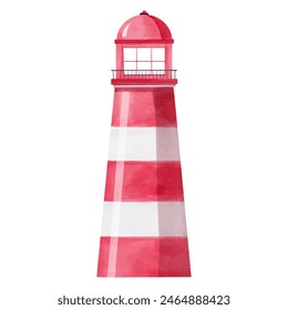 Watercolor lighthouse. Watercolor summertime element.