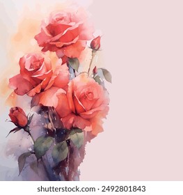 Acuarela como la Ilustración vectorial de un ramo de flores de rosas de lujo