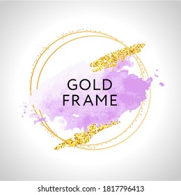 Watercolor lilac purple Logo Design Stroke Golden Square Frame