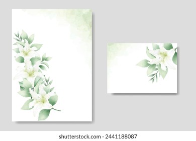 Watercolor lily floral wedding invitation card template  