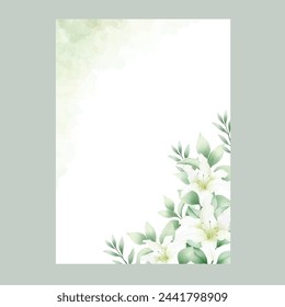 Watercolor lily floral wedding invitation card template
 