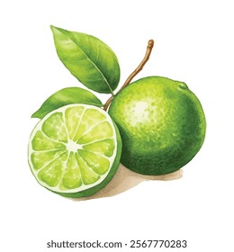 watercolor Lime isolated white background