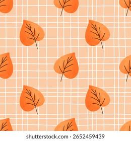 Watercolor linden leaves seamless pattern in warm autumn tones. Perfect for seasonal textile, digital paper, and cozy fall designs.