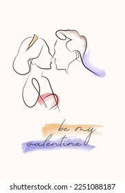 watercolor line art couple love girl man human continuous person face lady icon vector isolated on white 