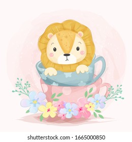 Watercolor Lion Illustration, Animal Clipart, Baby Shower Decoration, Woodland Illustration.
