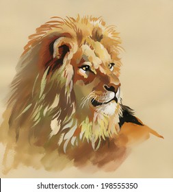 Watercolor lion on a brown background vector