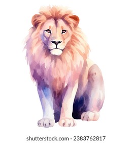 Watercolor lion. Vector illustration with hand drawn lion. Clip art image.