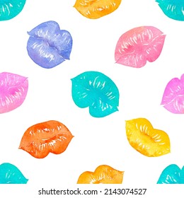 Watercolor lips, seamless pattern. Colourful abstract print. 