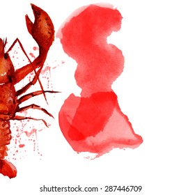 Watercolor lobster.   Simple painting sketch in vector format.