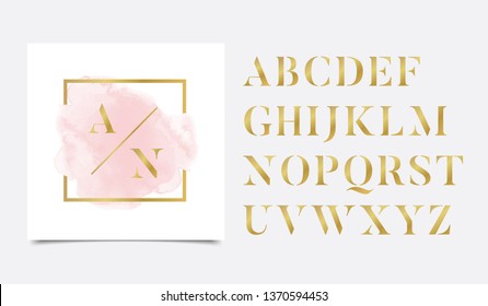 Watercolor logo branding with Golden initials, Pink blush, Feminine luxury logo  design template - Vector