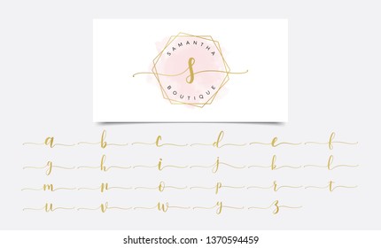 Watercolor logo branding with Golden initials, Pink blush, Feminine luxury logo  design template - Vector