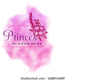 Watercolor logo. flower logo. flower with initial"Princes" and watercolor background