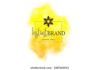 Watercolor logo and Flower logo. Flower wih initial"Instant"and watercolor background